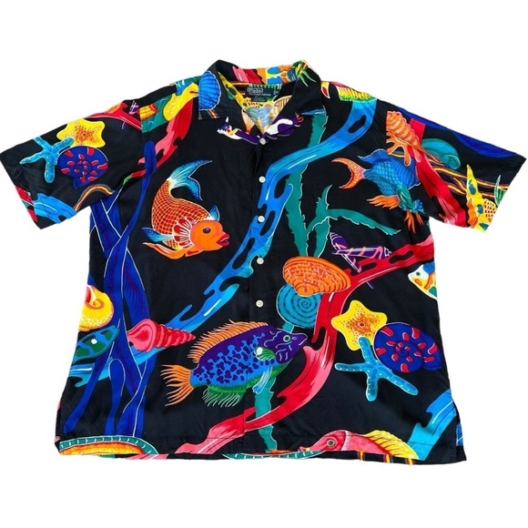 Vintage Polo Ralph Lauren Caldwell Koi Fish Button Down Tropical XL Viscose FLAW - Picture 1 of 16